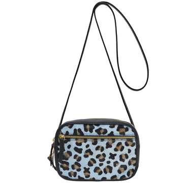 Blue Animal Print Leather Crossbody Convertible Bag