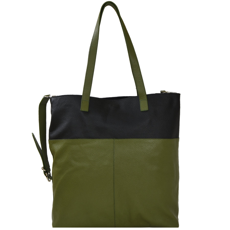 Olive And Black Two Tone Leather Tote Brix and Bailey Ethical Bag Brand 