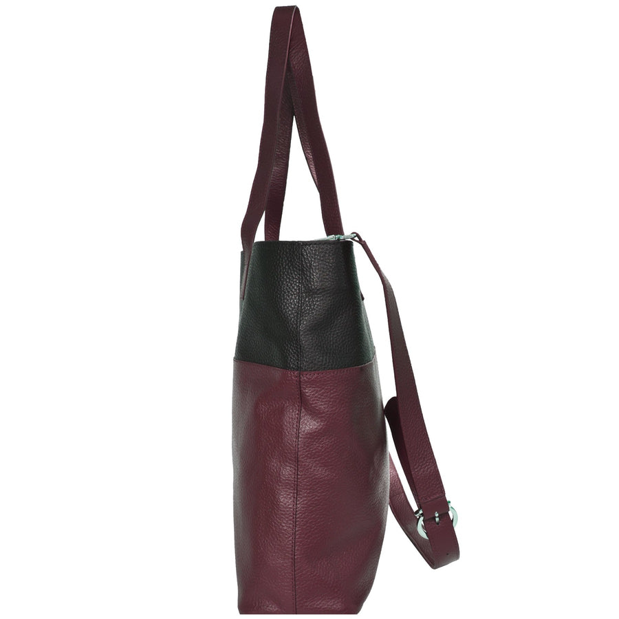 Burgundy Two Tone Horizontal Leather Tote Brix and Bailey