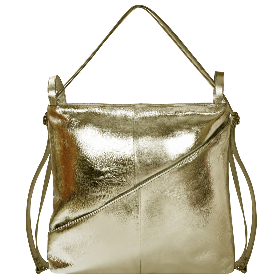Gold Metallic Leather Convertible Tote Backpack Brix and Bailey