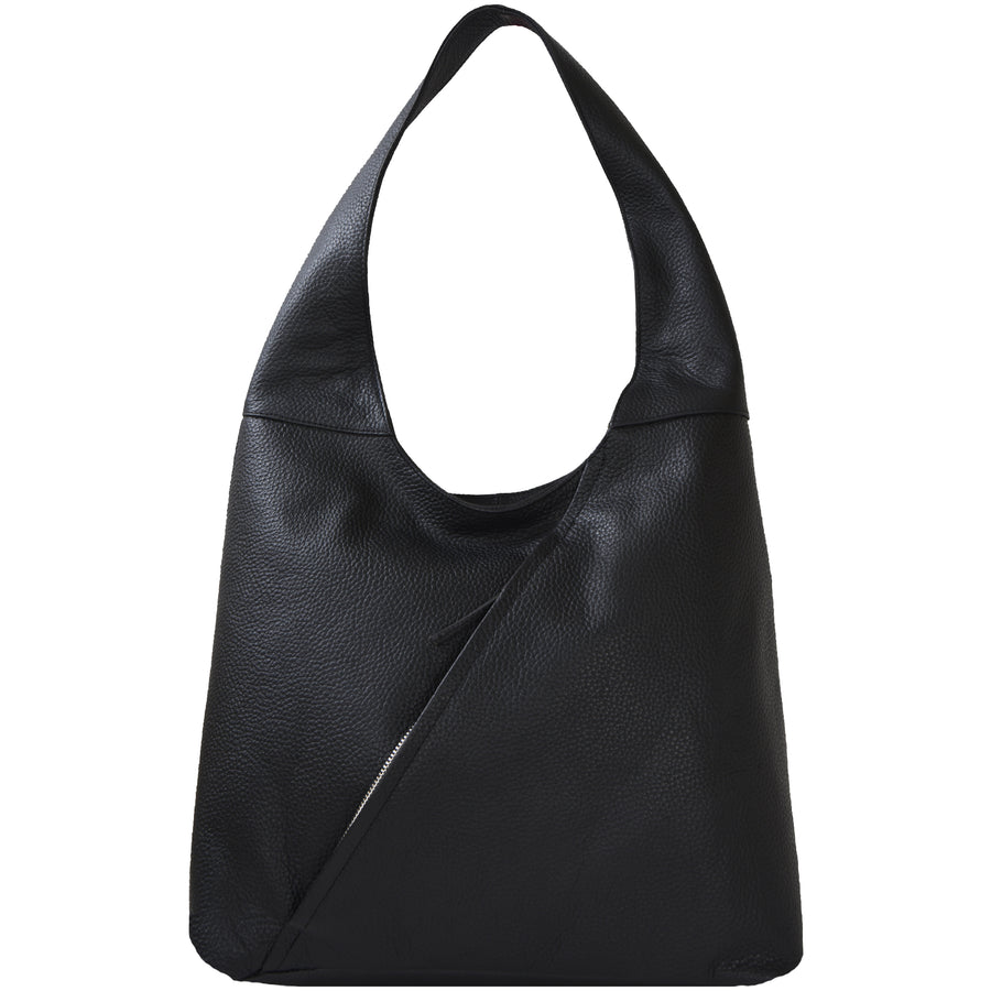 Black Zip Leather Shoulder Hobo Bag Ethical Bag Brand Brix and Bailey