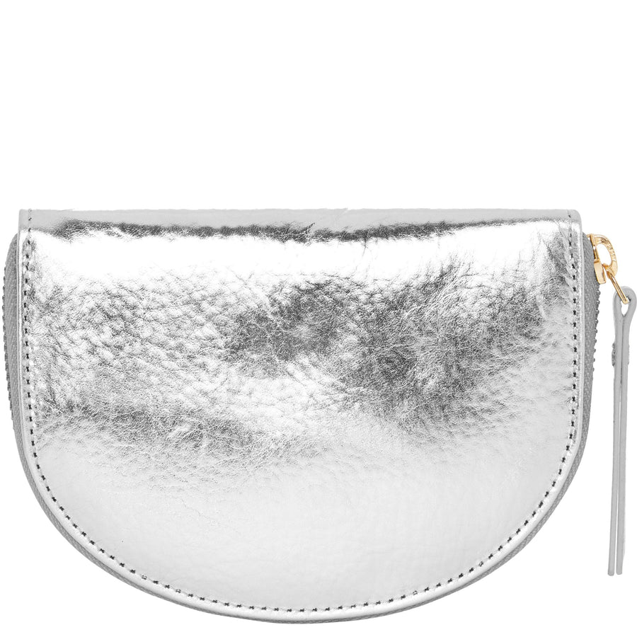 Silver Leather Zip Around Half Moon Purse Brix and Bailey