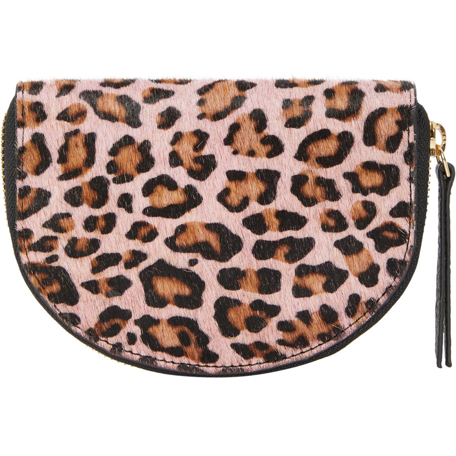 Pink Animal Print Leather Zip Around Half Moon Purse Brix and Bailey Ethical Brand