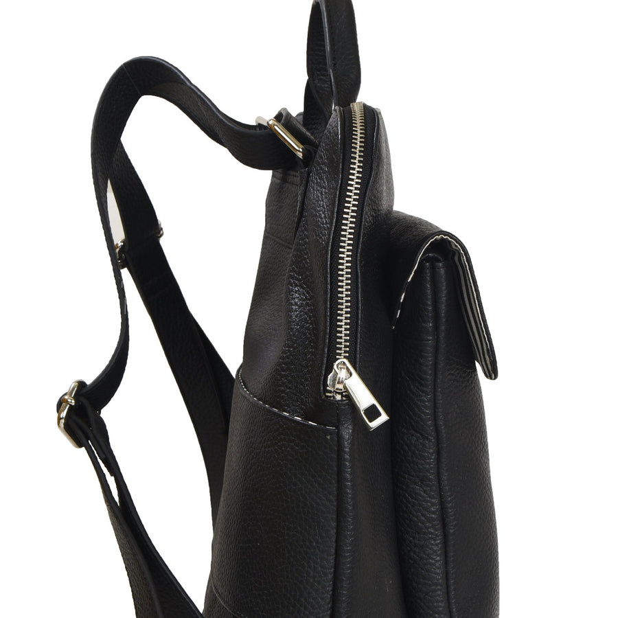 Black Leather Flap Pocket Backpack Brix and Bailey Ethical Handbag Brand