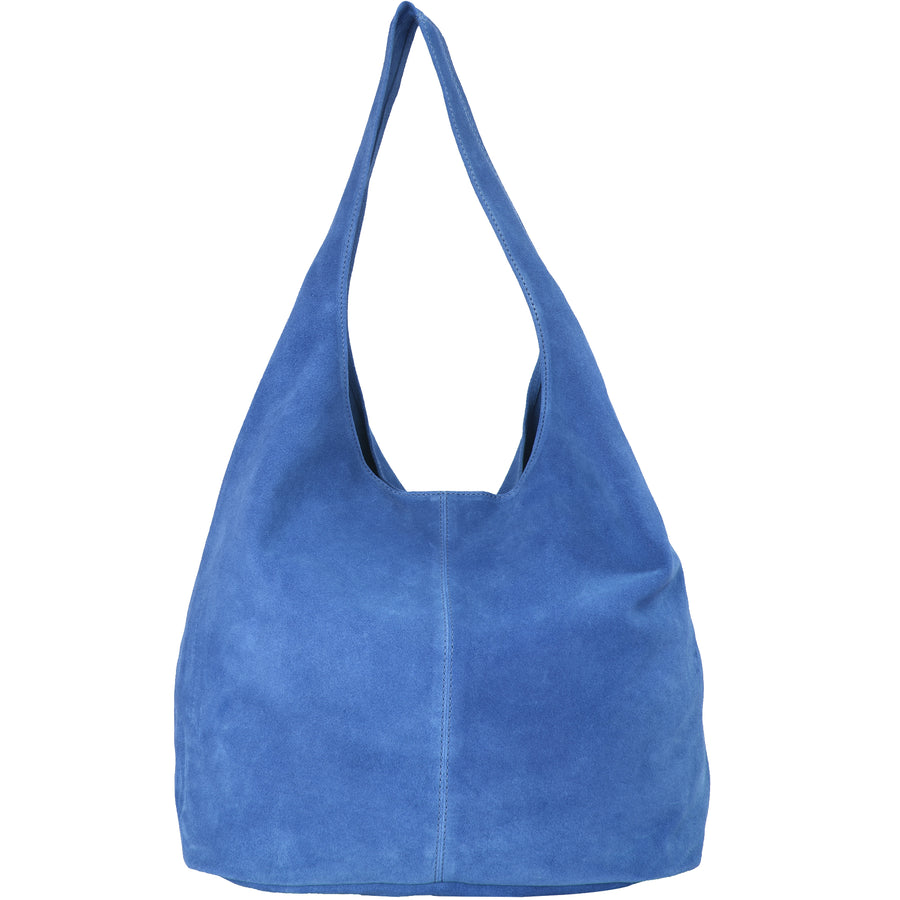 Cornflower Blue Suede Leather Hobo Boho Shoulder Bag Brix and Bailey Ethical Handbag Brand