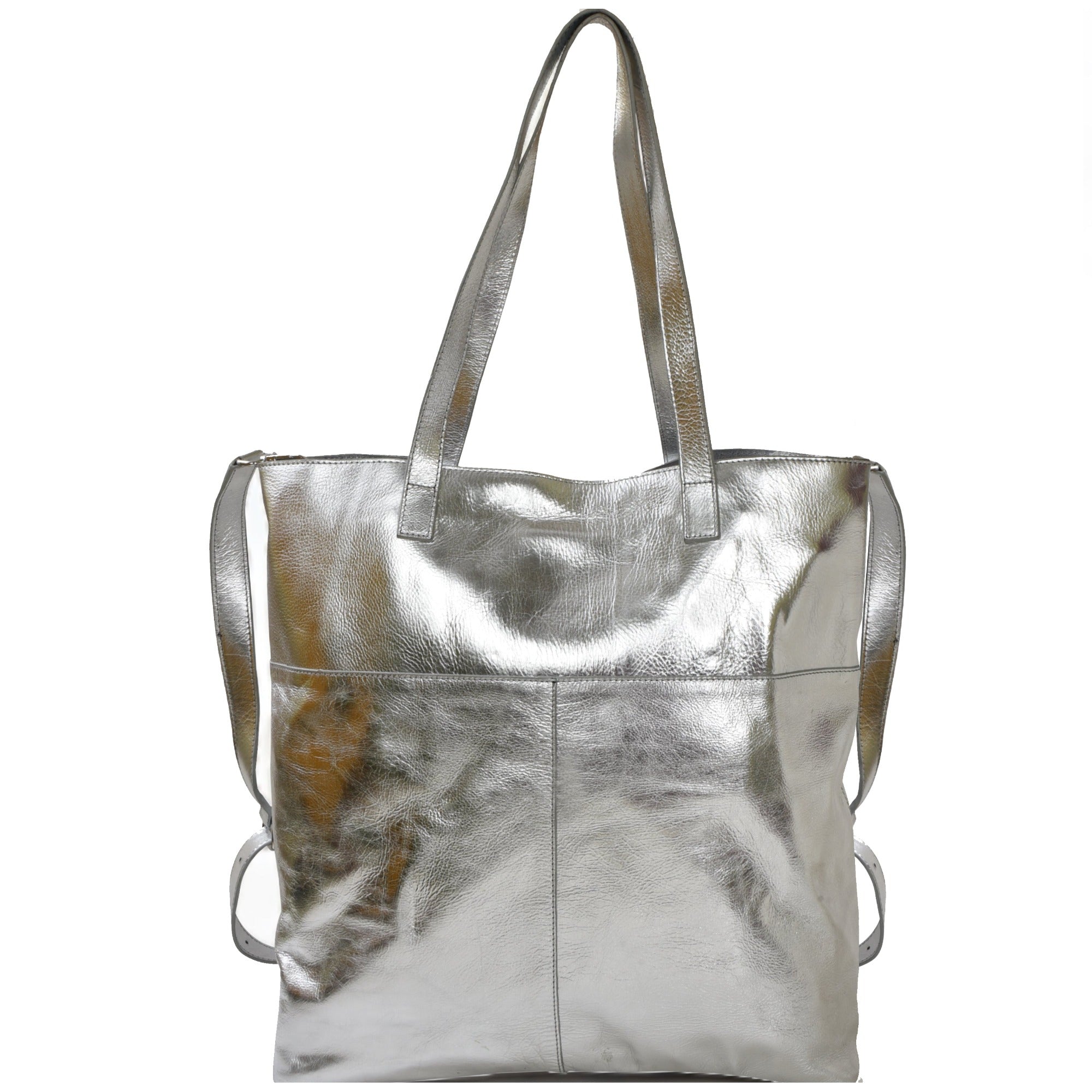 Silver Metallic Everyday Leather Tote Brix and Bailey Ethical Handbag Brand