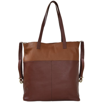 Chocolate And Camel Two Tone Leather Tote