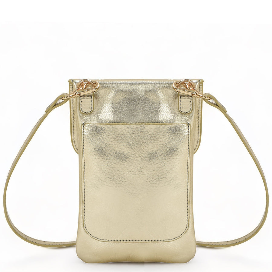 Gold Metallic Sling Leather Bag Brix and Bailey Ethical Leather Bag Brand