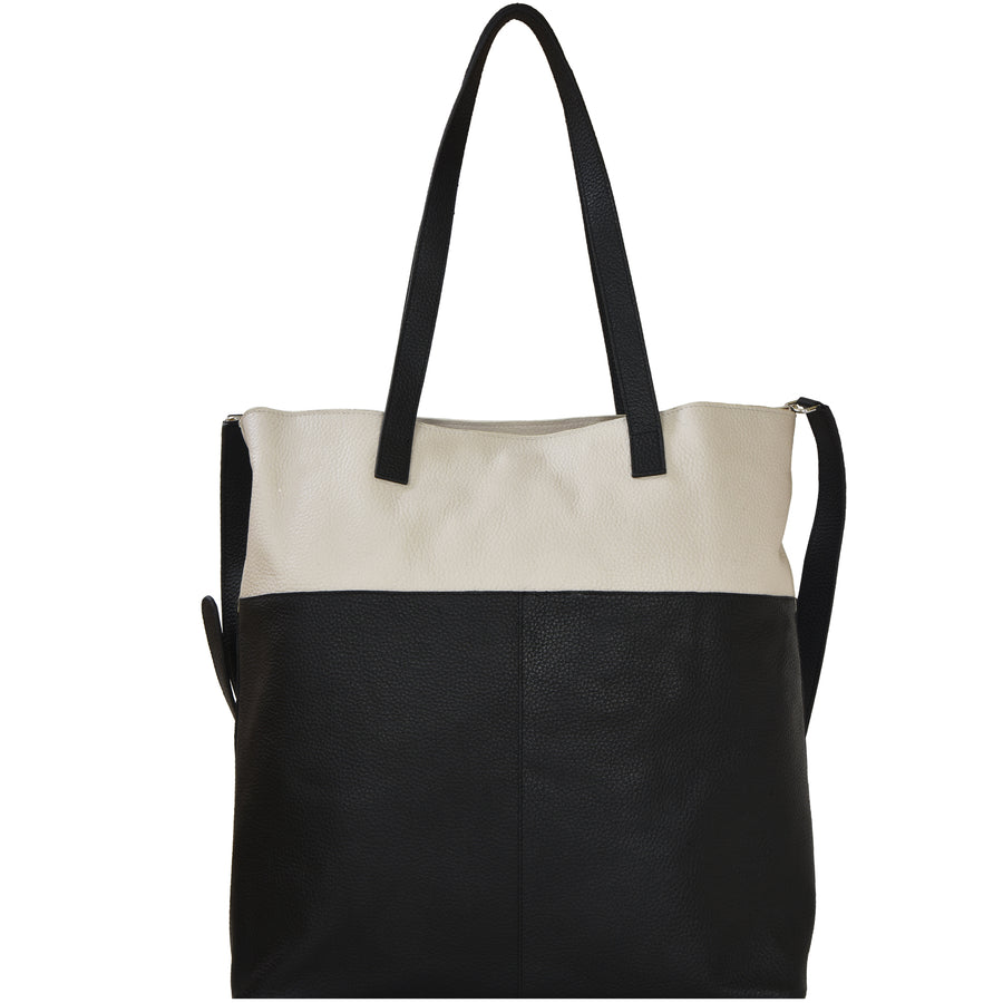 Ivory And Black Two Tone Leather Tote Brix and Bailey Ethical Brand