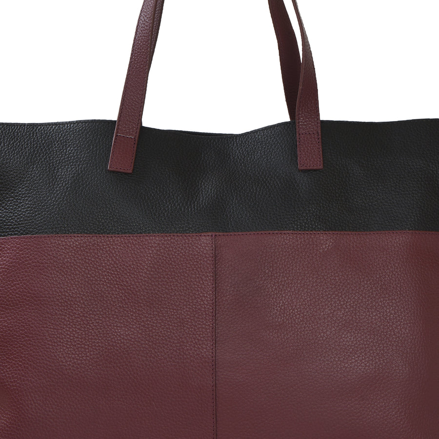 Burgundy Two Tone Horizontal Leather Tote Brix and Bailey Ethical Bag Brand