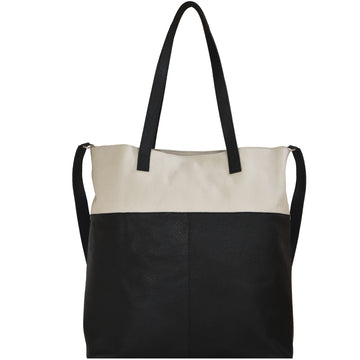 Ivory And Black Two Tone Leather Tote Brix and Bailey Ethical Brand