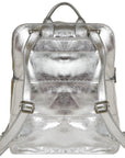 Silver Metallic Leather Flap Pocket Backpack Brix and Bailey Ethical Leather Bag Brand