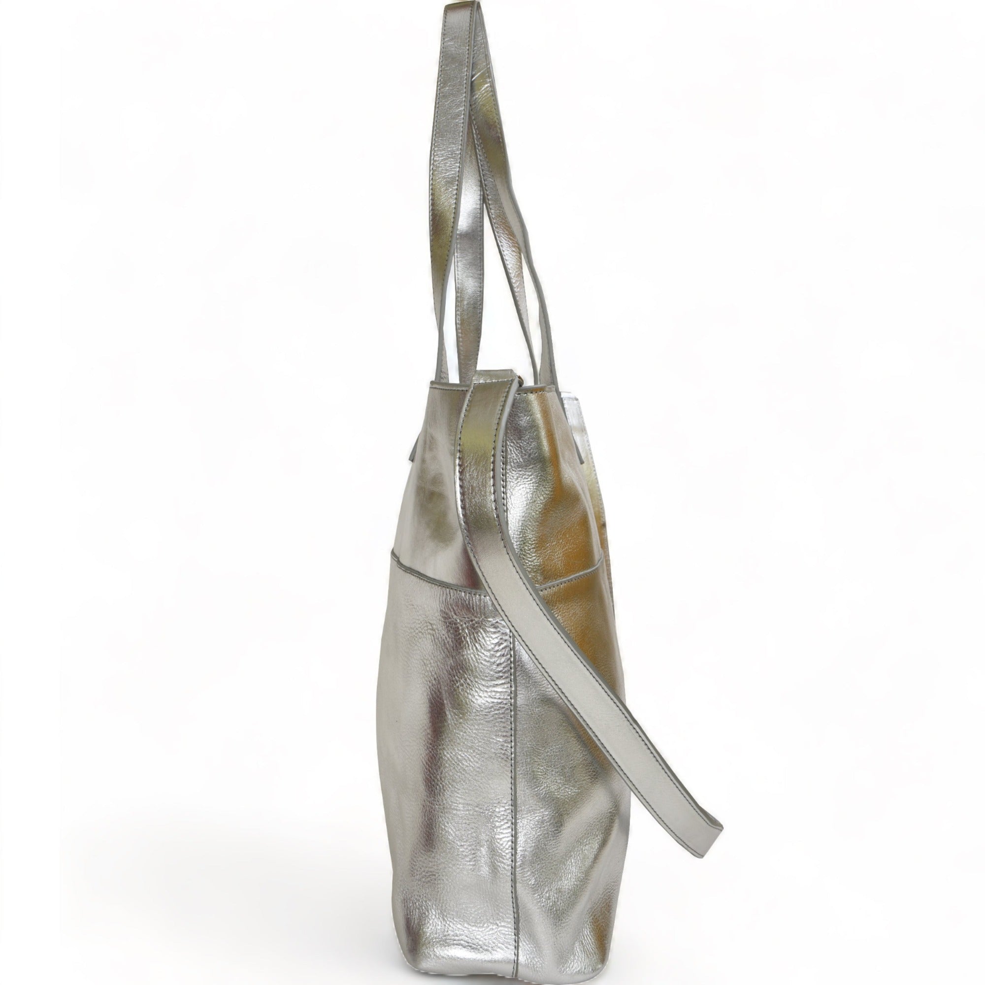 Silver Metallic Everyday Leather Tote Brix and Bailey Ethical Handbag Brand