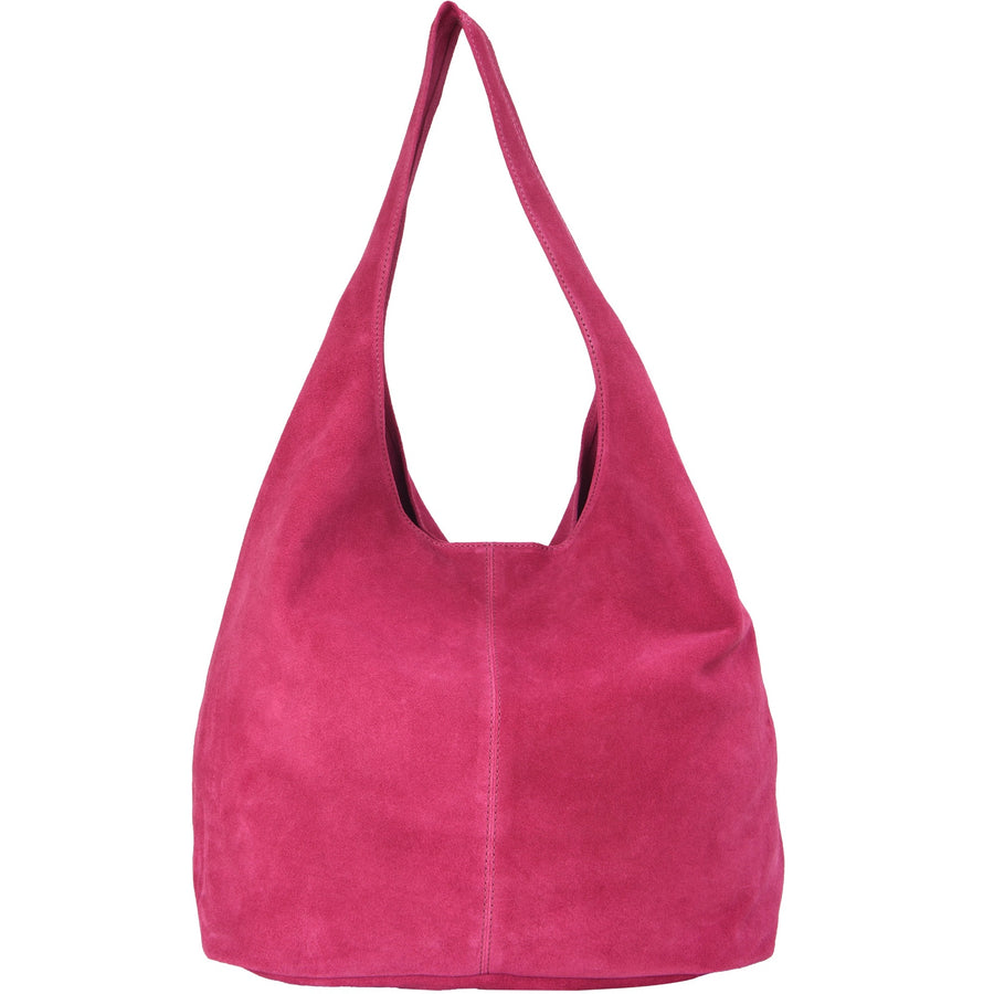 Raspberry Suede Leather Hobo Boho Shoulder Bag Brix and Bailey  Ethical Handbag Brand