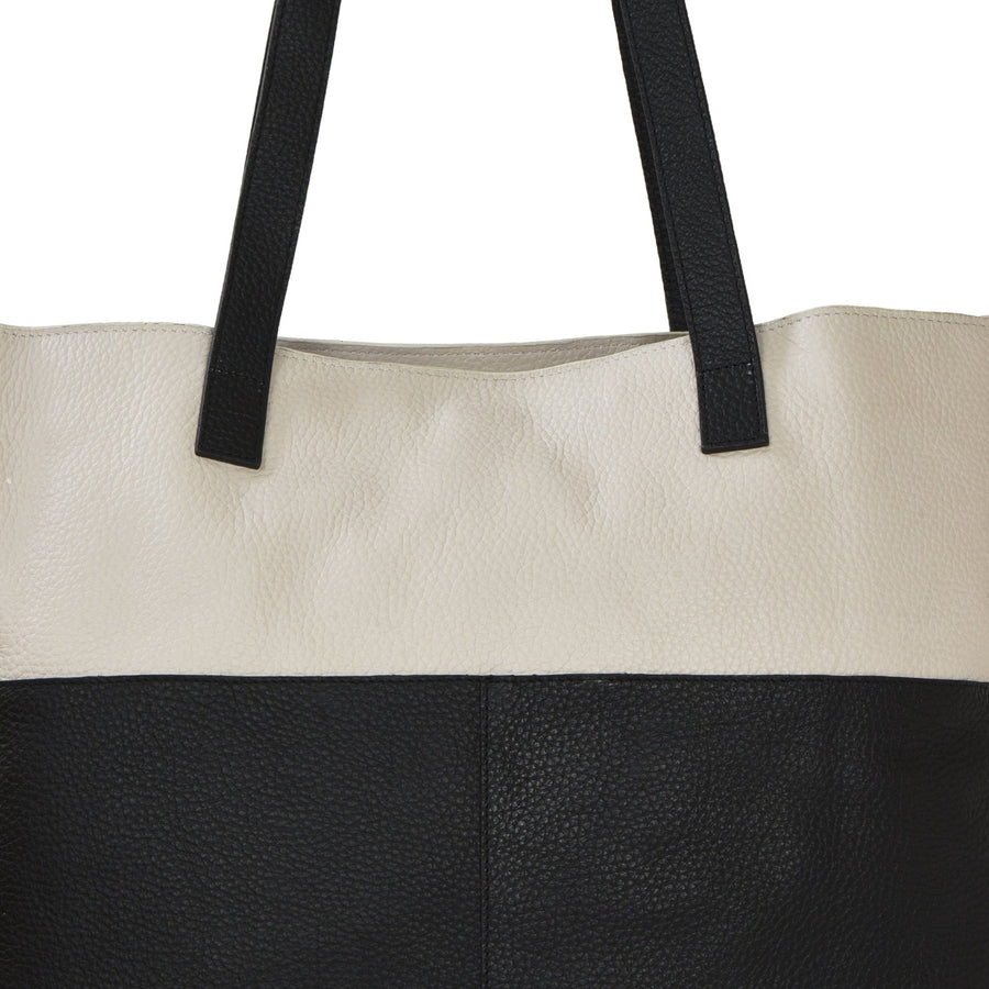 Ivory And Black Two Tone Leather Tote Brix and Bailey Ethical Brand