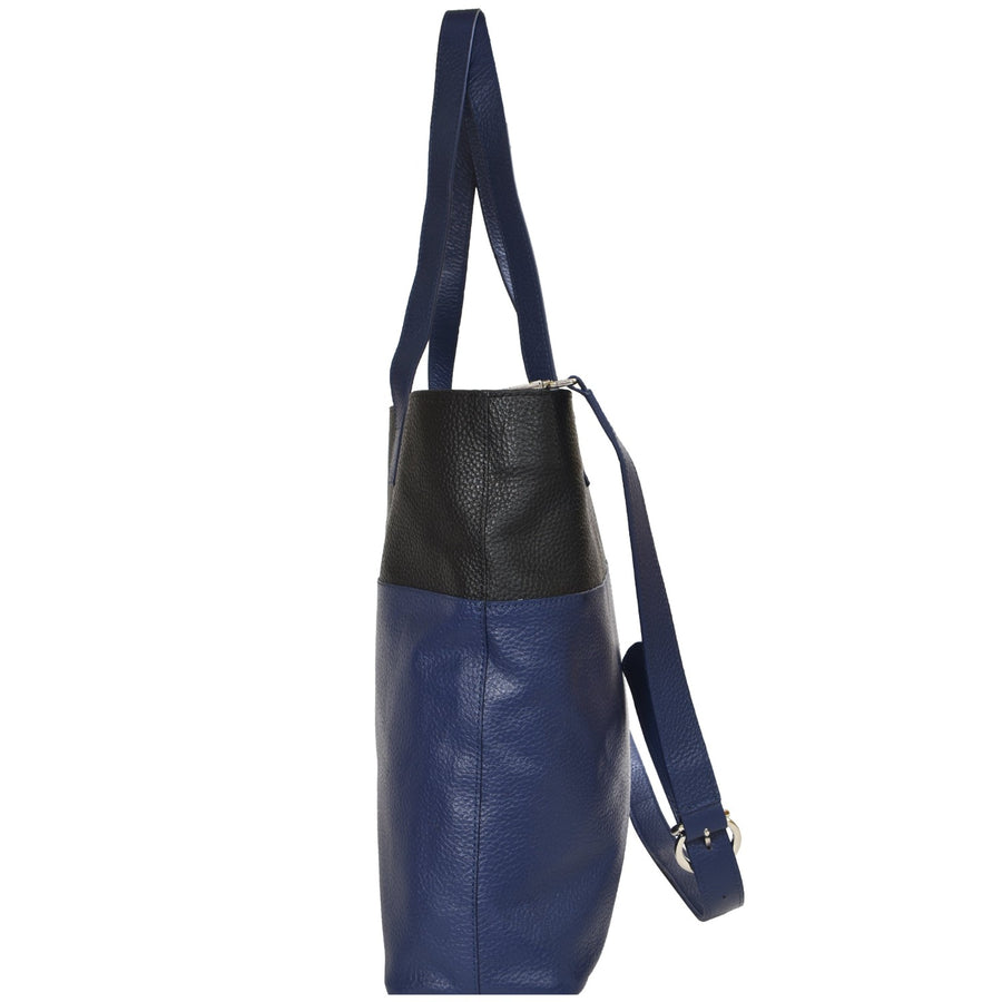 Royal Blue Two Tone Horizontal Leather Tote Brix and Bailey Ethical Leather Bag Brand 