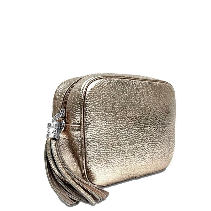 Bronze Leather Tassel Cross Body Camera Bag - Brix + Bailey