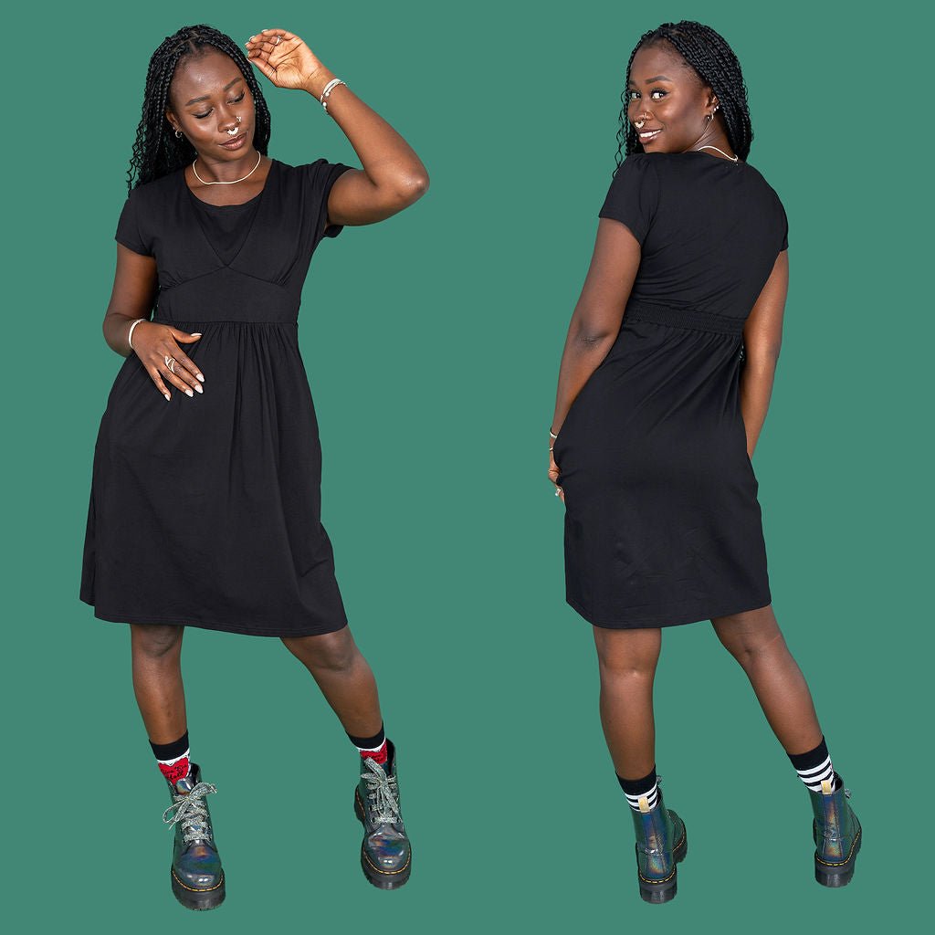 Black Cotton Breastfeeding Dress | Black Nursing Dress | MilkyMoon