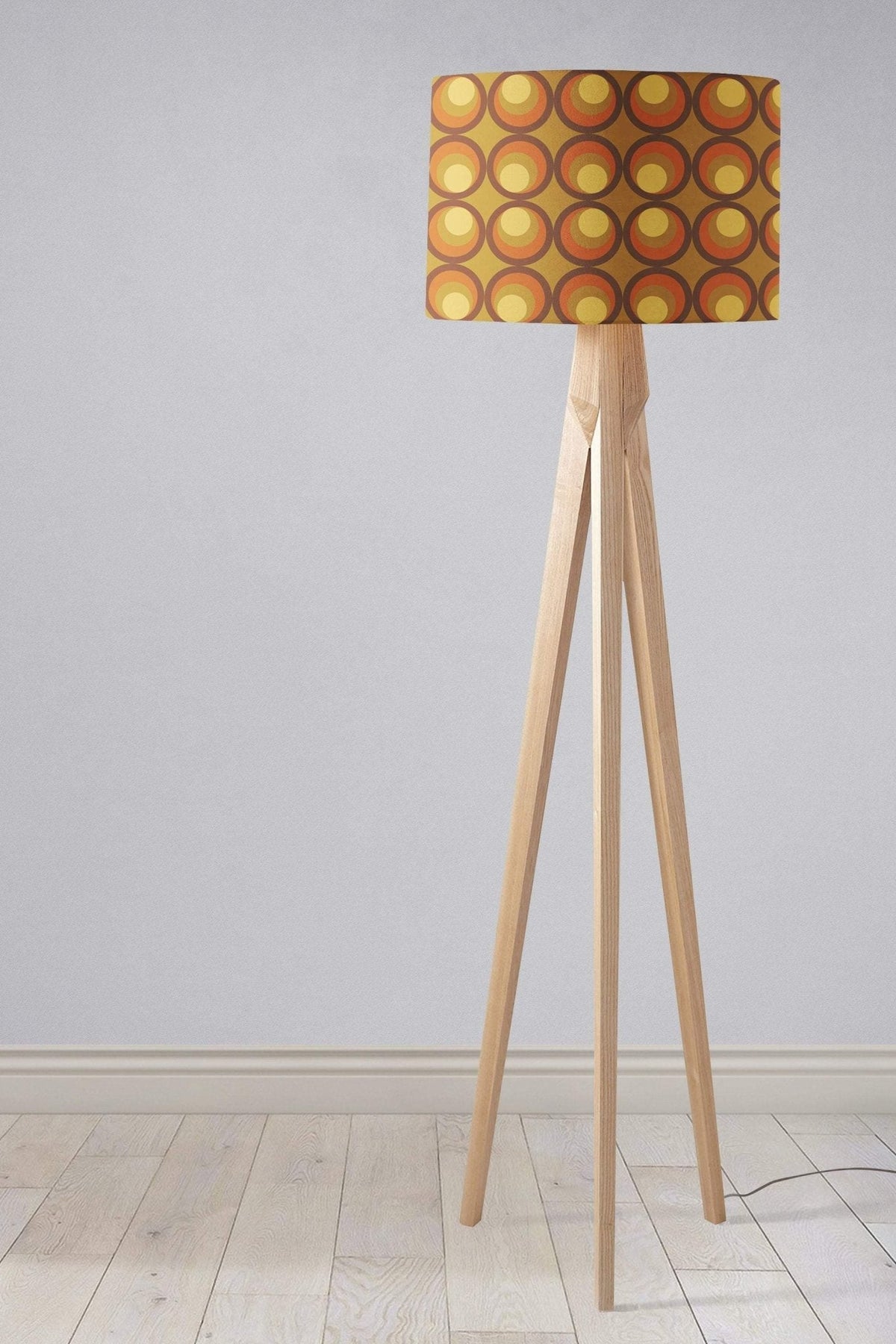 Brown and Orange Drum Lampshade, 1970s Retro Design Shade for Table, Floor or Ceiling Pendant Light