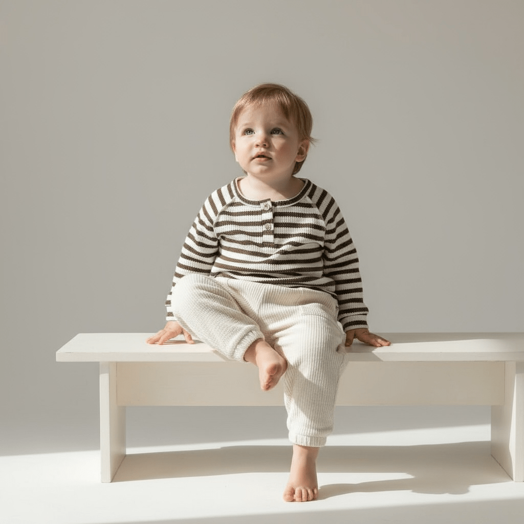Brown and White Striped Thick Long Sleeve Top
