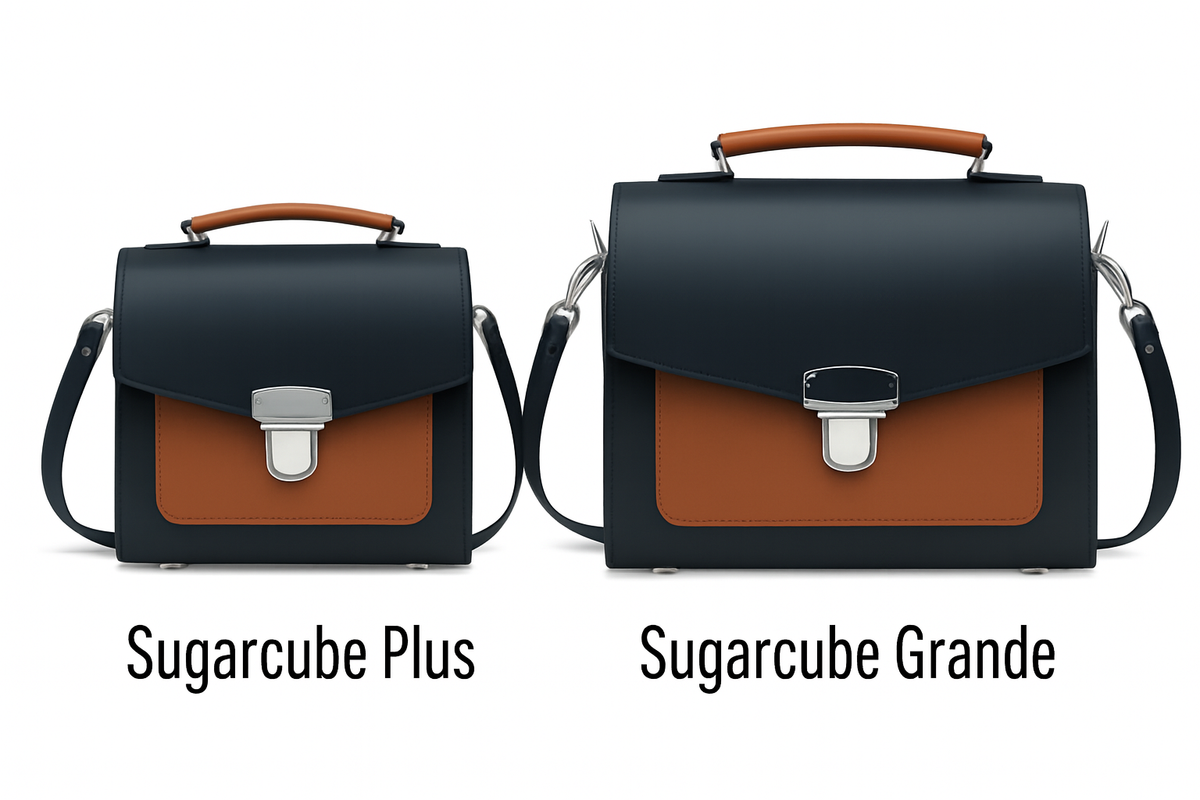 Handmade Leather Two Tone Sugarcube Handbag - Black &amp; Burnt Orange