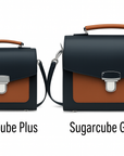 Handmade Leather Two Tone Sugarcube Handbag - Black & Burnt Orange