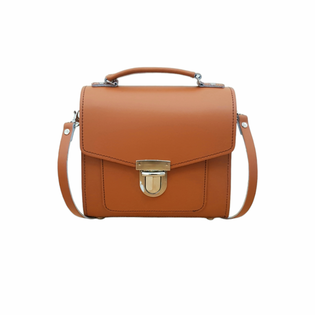 Handmade Leather Sugarcube Handbag - Burnt Orange