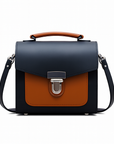 Handmade Leather Two Tone Sugarcube Handbag - Black & Burnt Orange