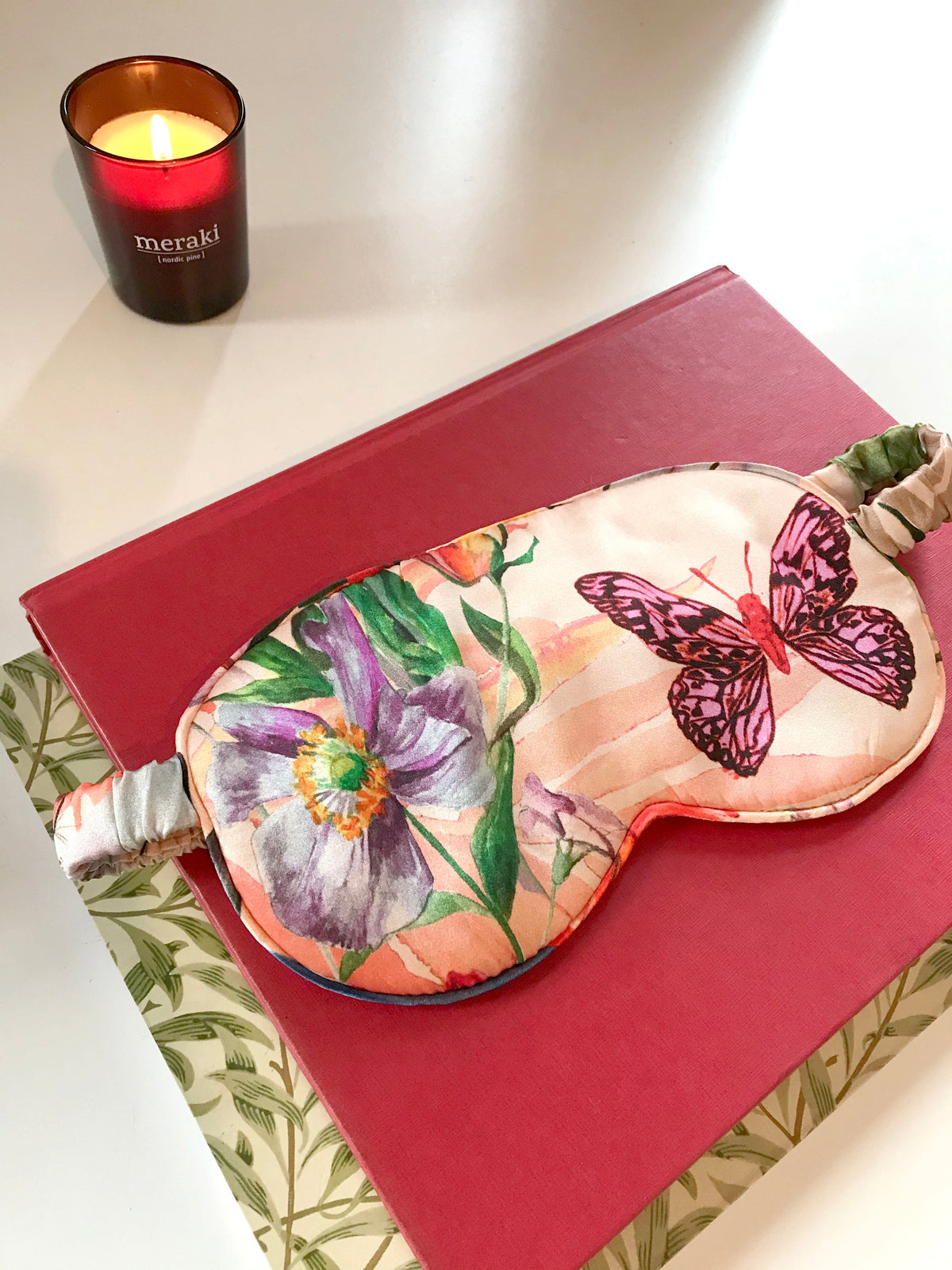 Silk eye mask with tropical floral print designs