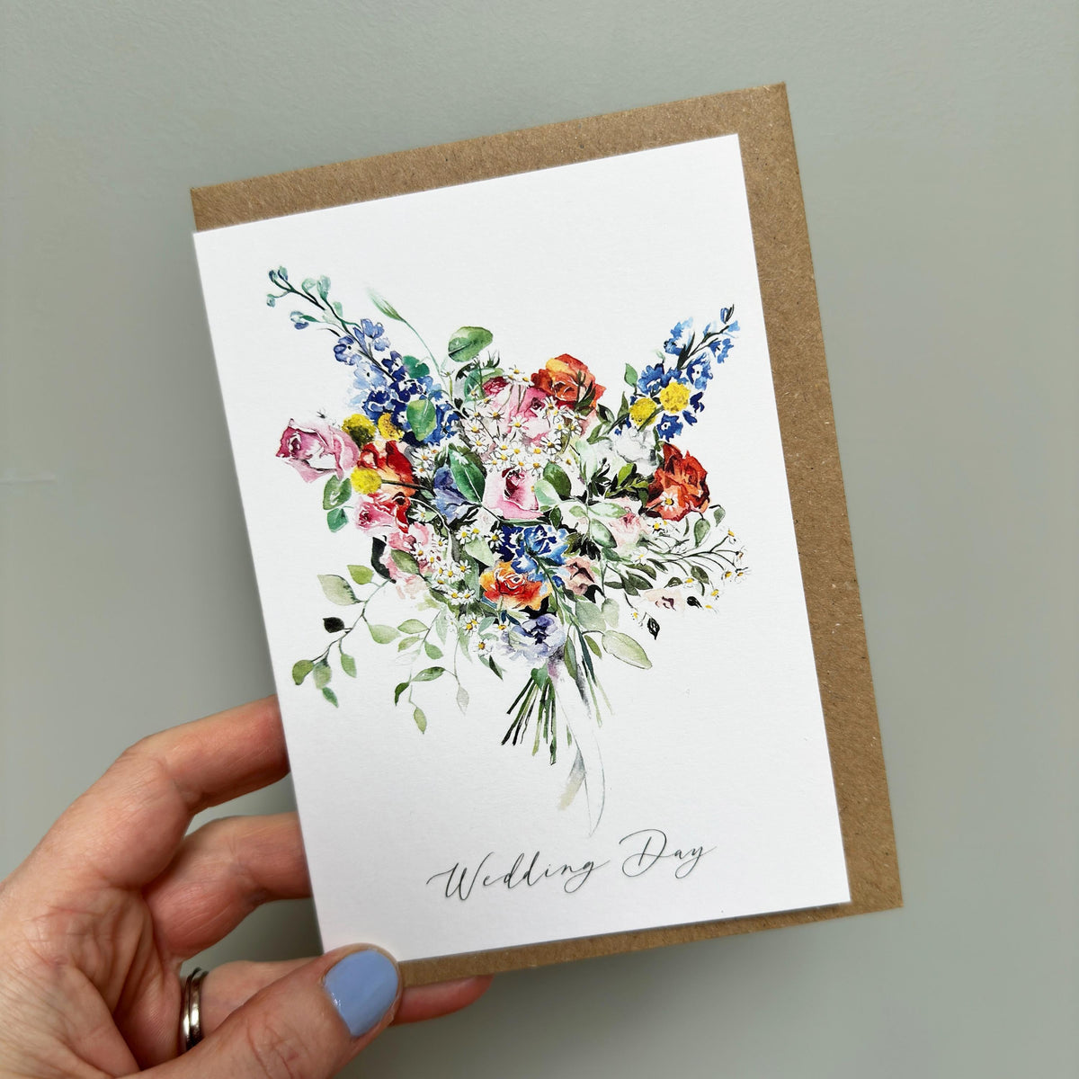 Floral Happy Wedding Day Card – Hand-Painted Watercolour Bouquet