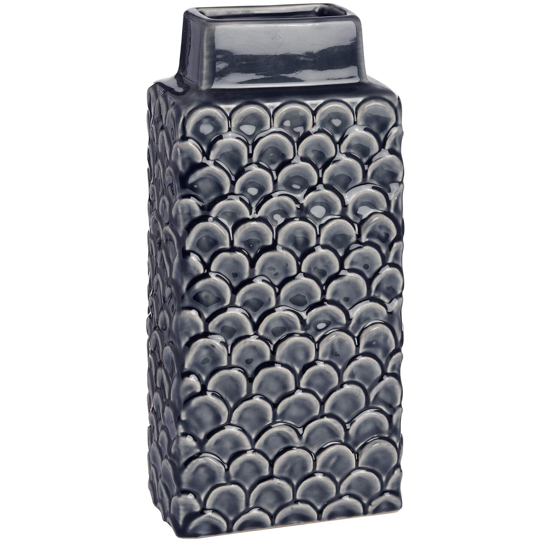 Handcrafted Mediterranean blue ceramic vase with intricate patterns, rectangular form, 32cm height, for home decor. by Sostter at brixbailey.com