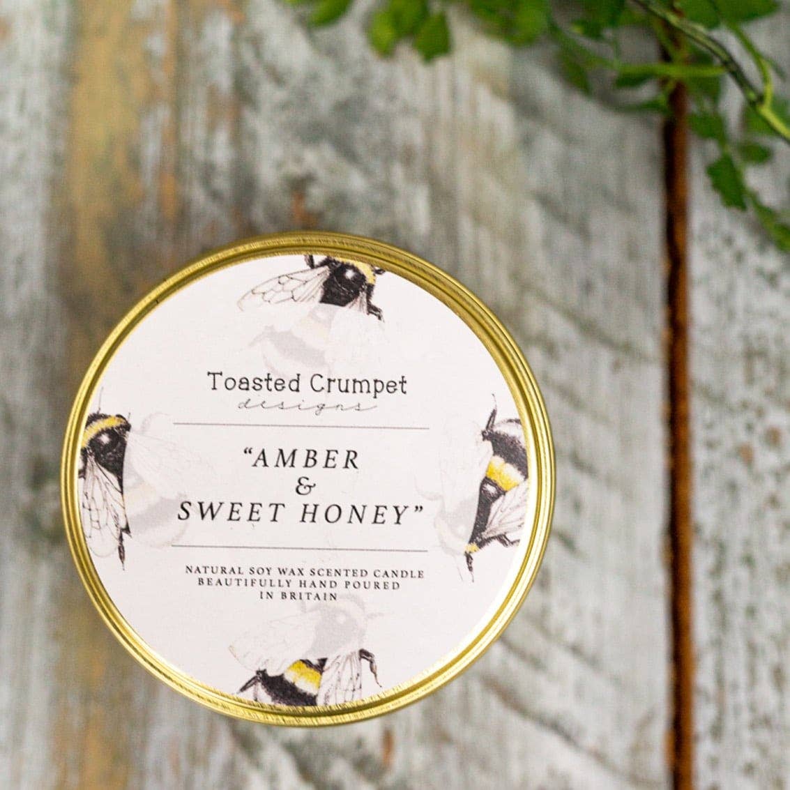 Amber &amp; Sweet Honey Candle in a Matt Gold Tin