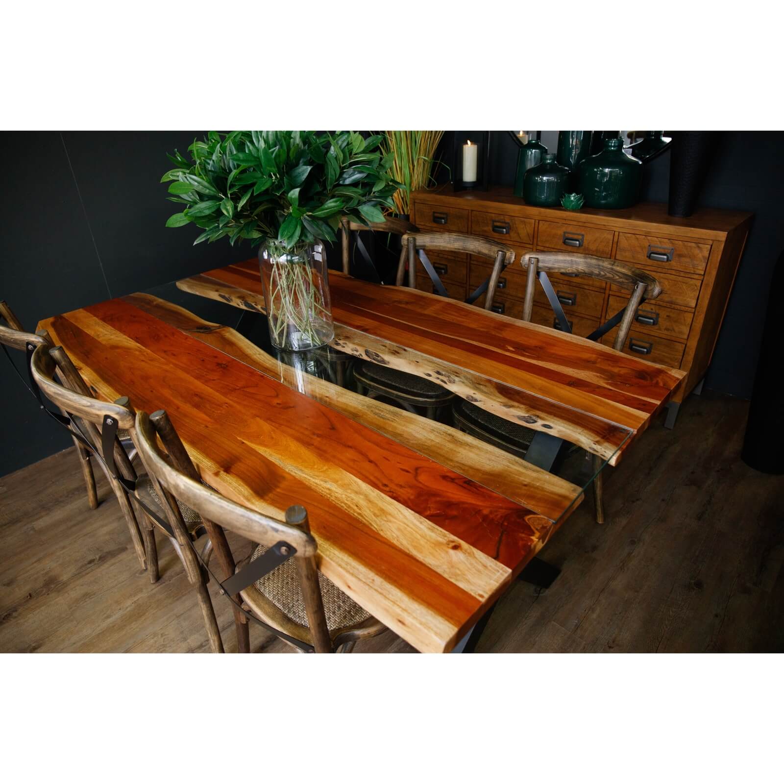 Live Edge River Dining Table with Glass Inlay