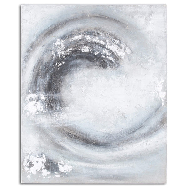 Silver and grey abstract canvas art with textured brushstrokes, metallic accents, and premium wood frame, 100x80cm by Sostter at brixbailey.com