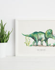 Triceratops Dinosaur Watercolour Wall Print