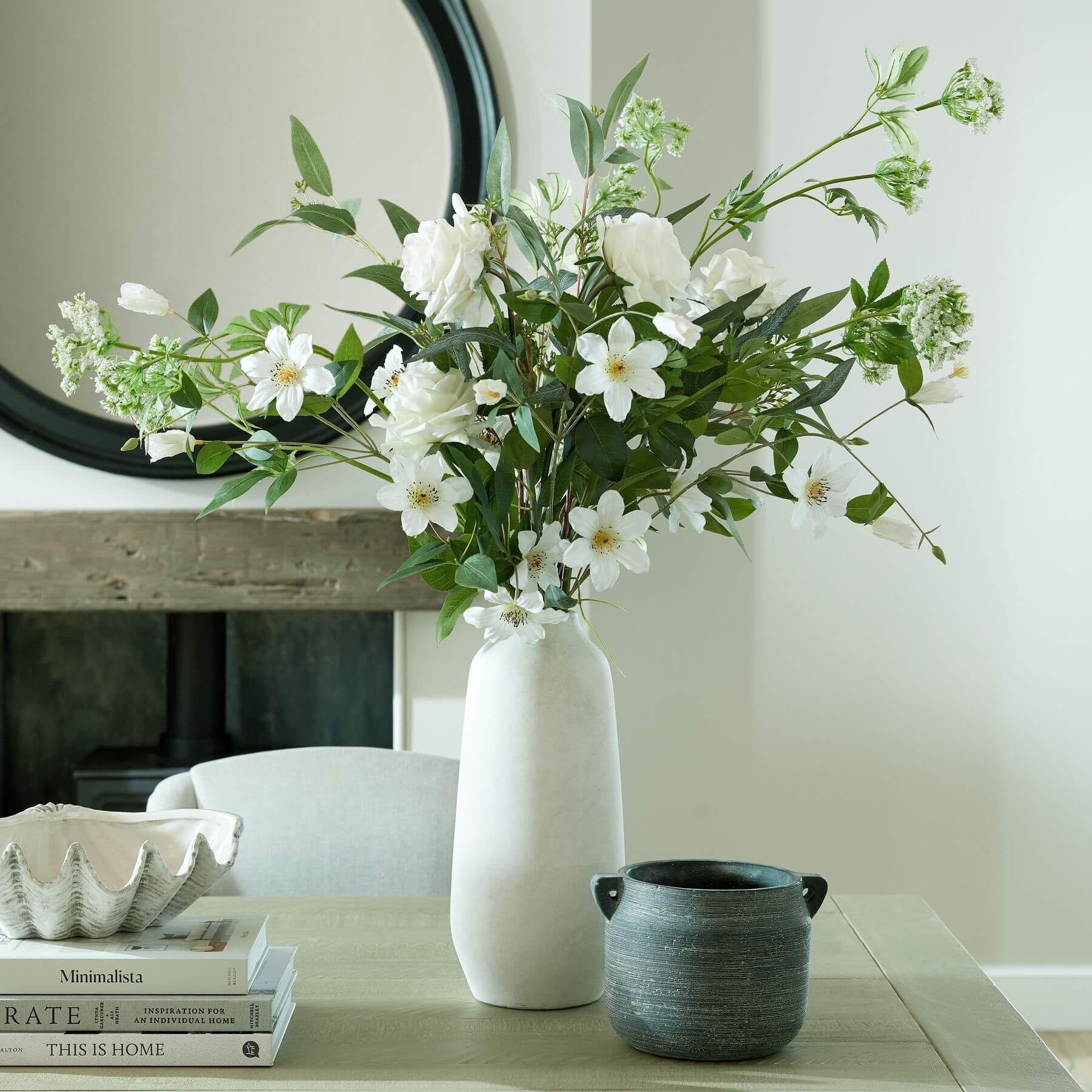 Large White Garden Rose Faux Stem