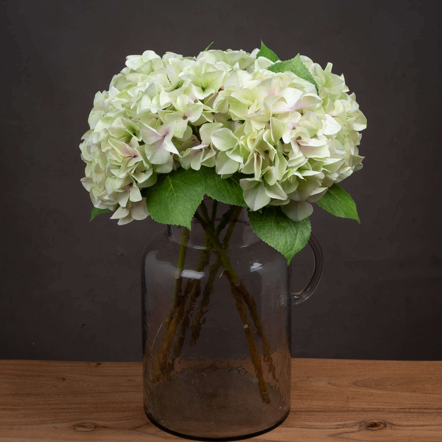 Lifelike artificial hydrangea stem in soft green, 50 cm tall, with realistic plastic petals for elegant home decor by RoomLondon at brixbailey.com