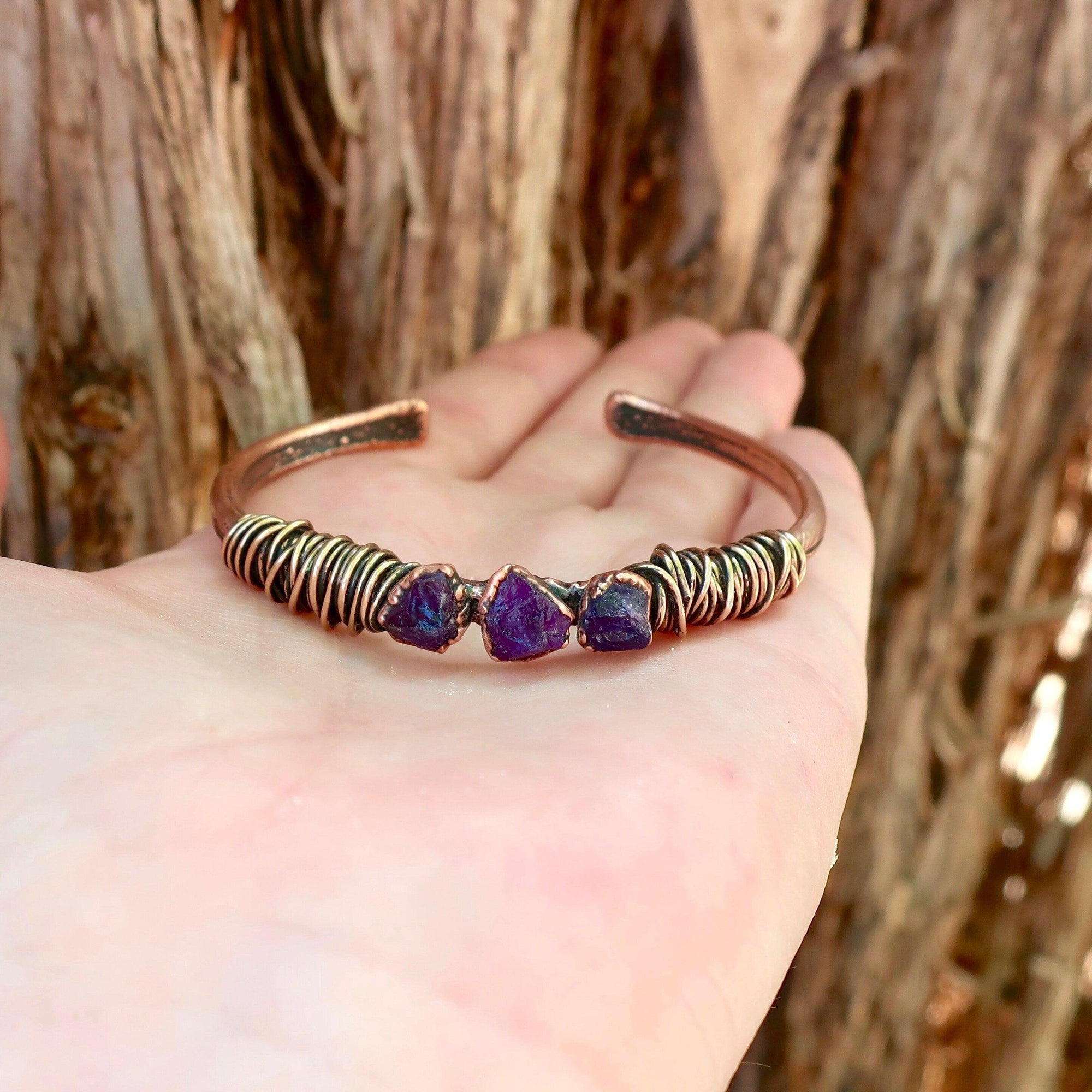 Raw Amethyst Cuff - Electroformed Jewelry | Handmade by Blackbird &amp; Sage