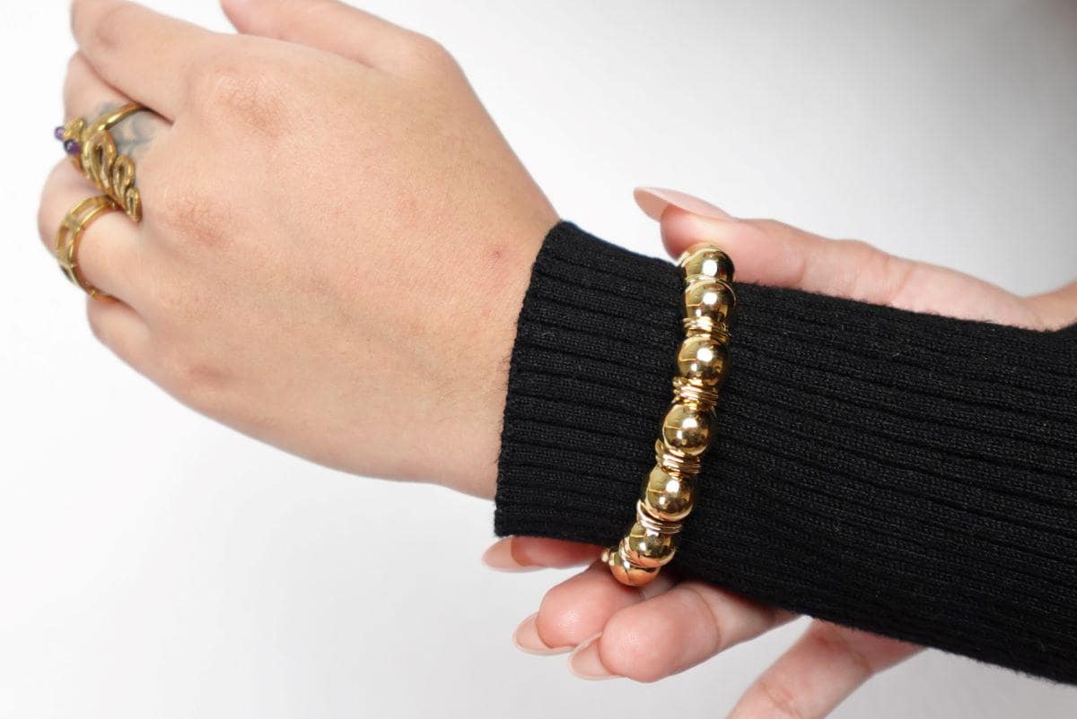 Beaded Orb Adjustable Brass/Silver Cuff