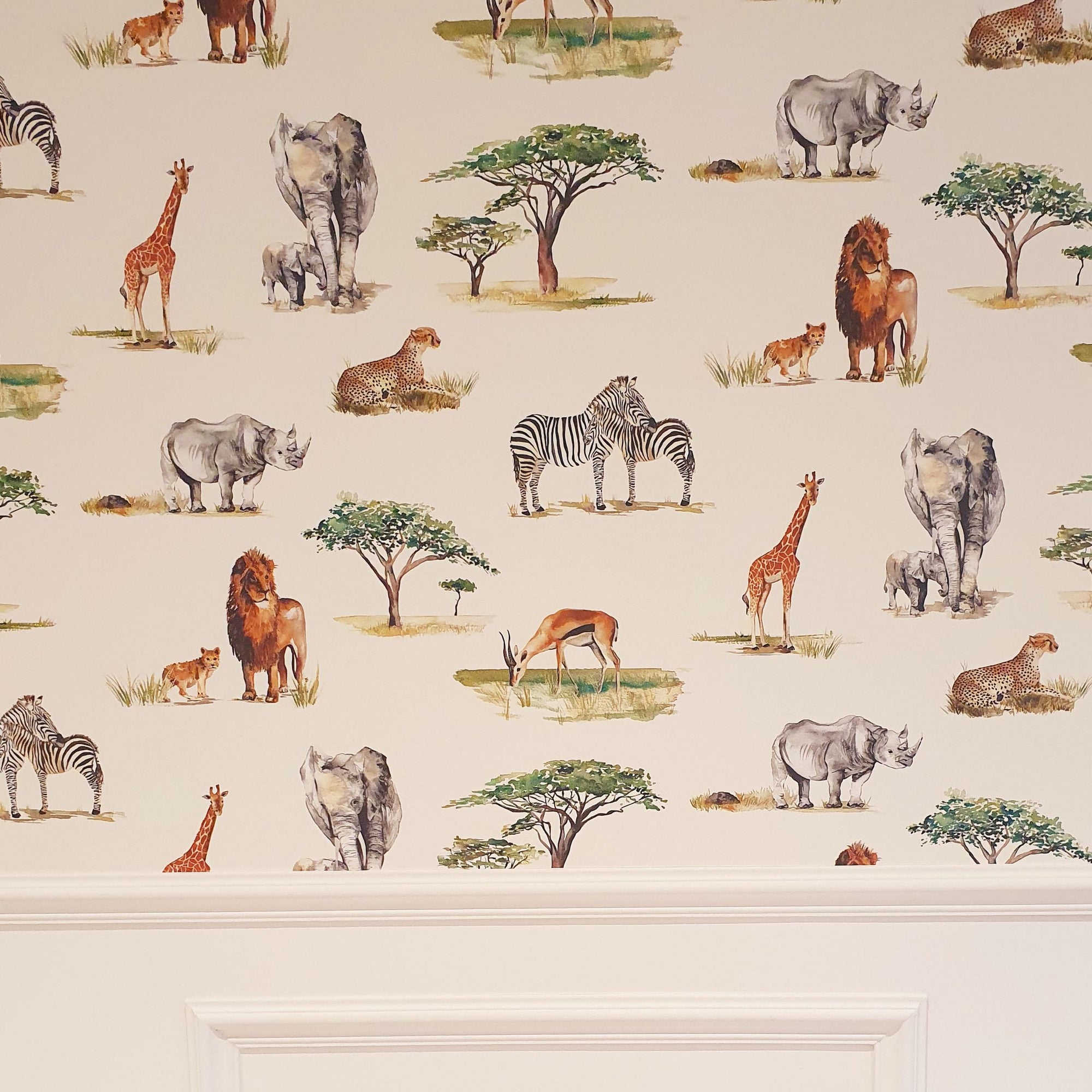 Safari Animals Watercolour Wallpaper - Children's Bedroom &amp; Nursery