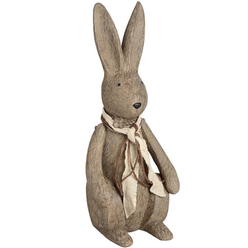 Handcrafted brown resin winter bunny figurine in sitting pose, artisan details, 33cm tall home decor accent by Sostter at brixbailey.com