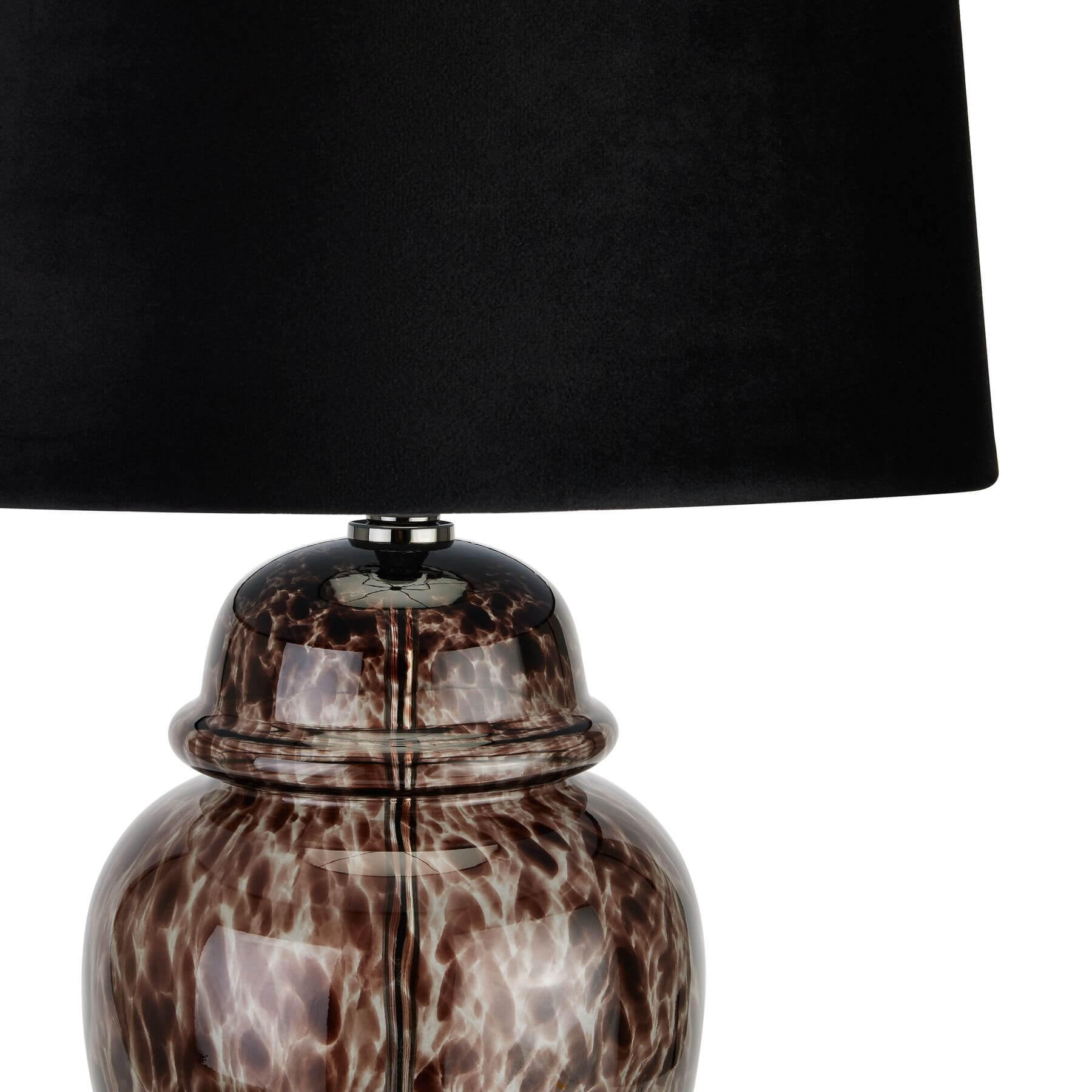 Handcrafted Glass Table Lamp with Black Velvet Shade
