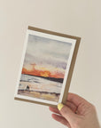 Hand-Painted South Milton Sands Beach Sunset Watercolour Greeting Card
