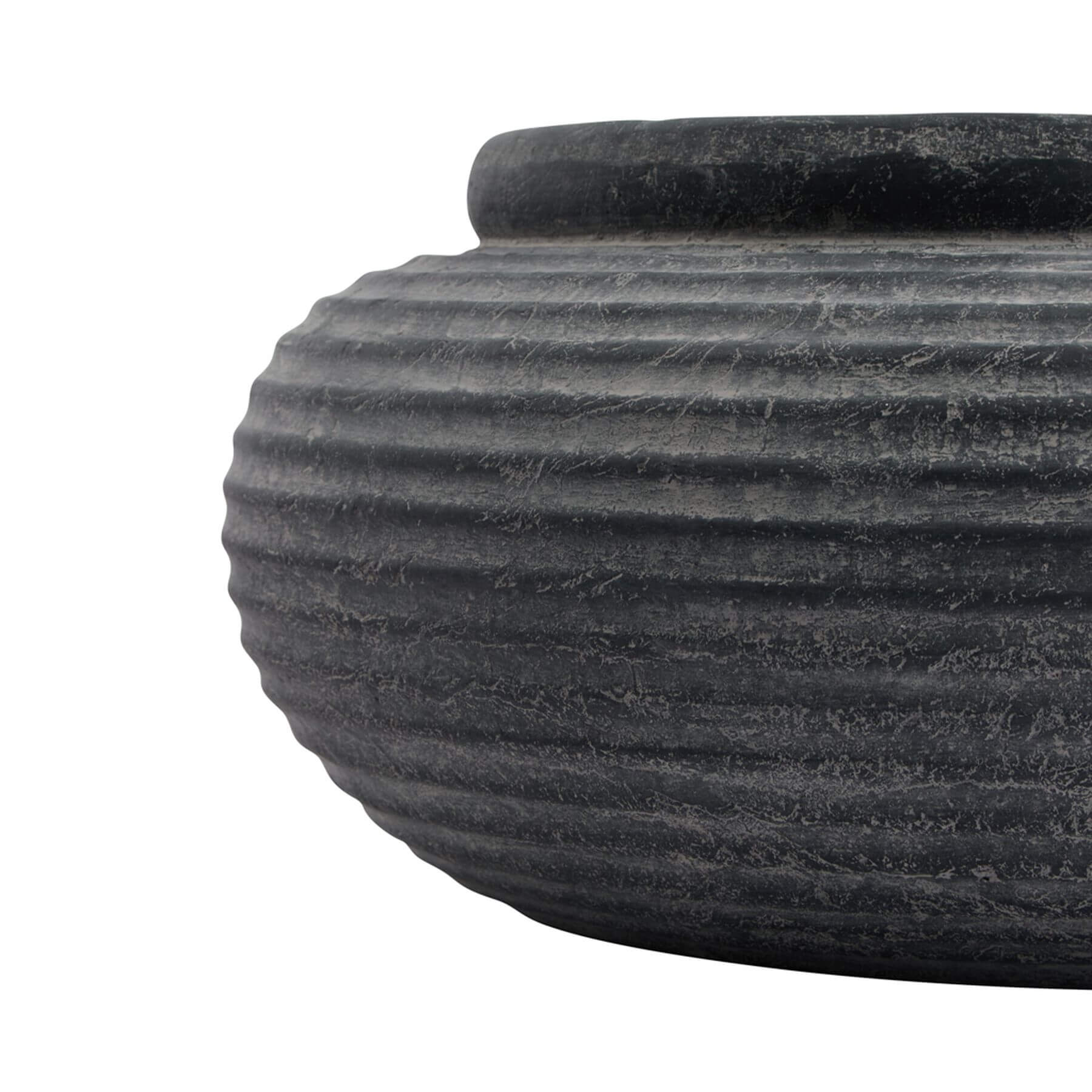 Grey Ribbed Round Ceramic Planter