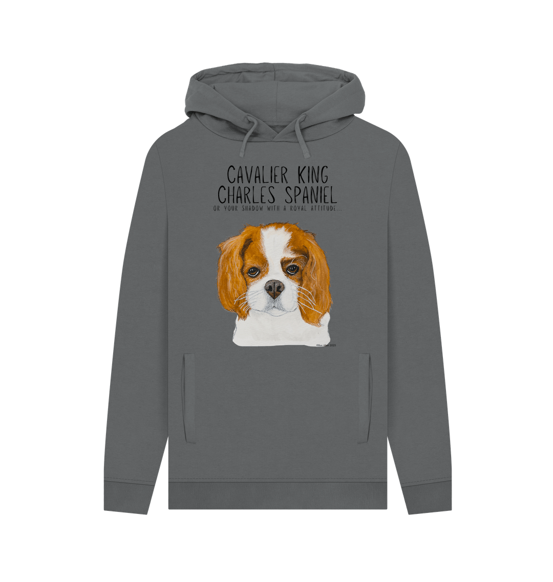 Crowned &amp; Cozy: Sustainable Men's Hoodie Featuring Your Cavalier King (or Queen)