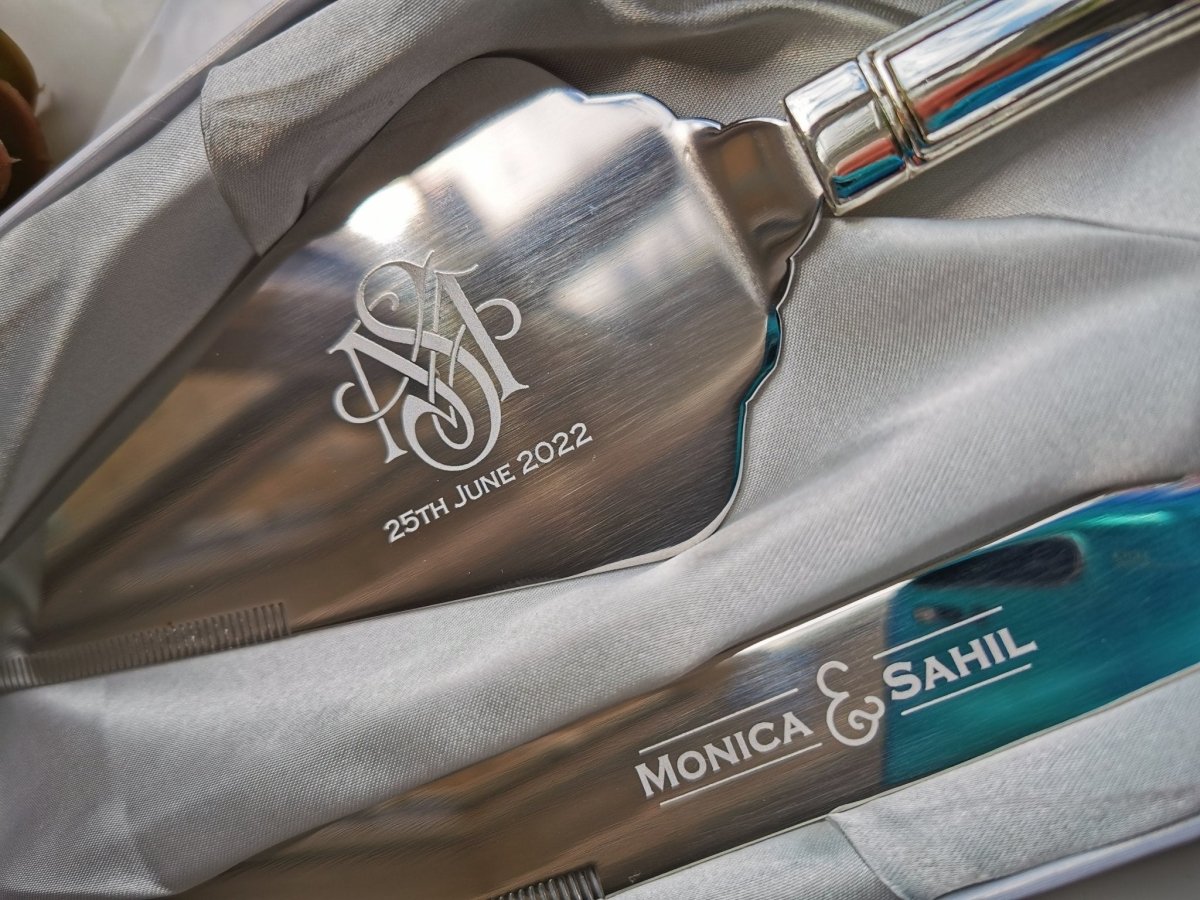 Personalised Wedding Cake Knife &amp; Server Set – Engraved Stainless Steel