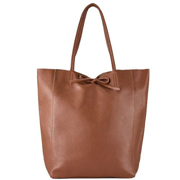 Camel Pebbled Leather Tote Shopper - Brix + Bailey