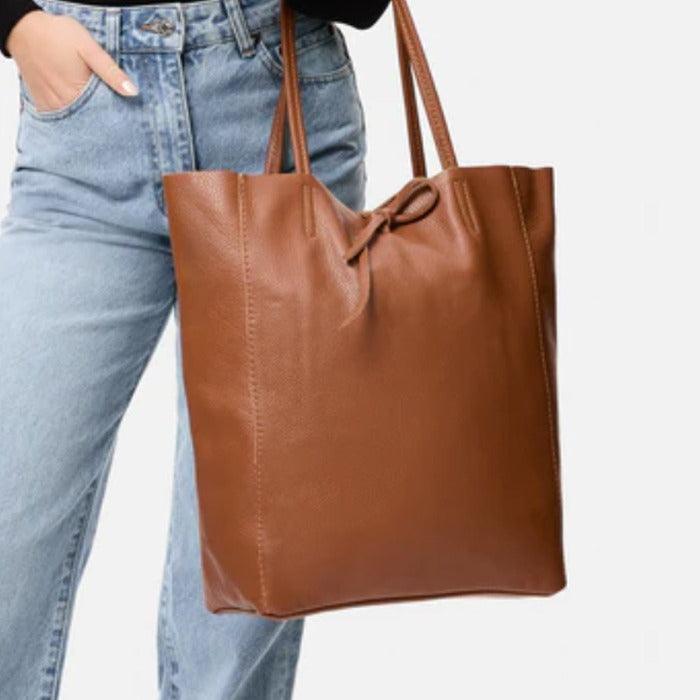 Camel Pebbled Leather Tote Shopper - Brix + Bailey