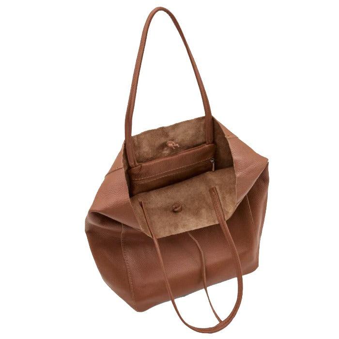 Camel Pebbled Leather Tote Shopper - Brix + Bailey