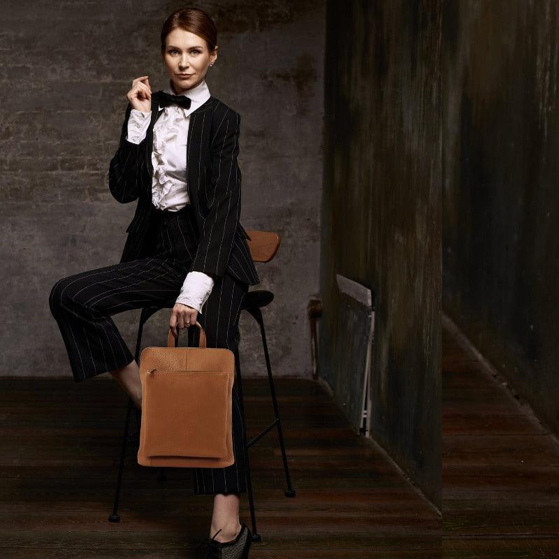 Versatile Camel Leather Backpack – Stylish & Organized by Sostter at brixbailey.com